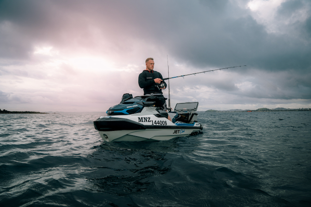 Angler fishing from a Sea-Doo Fish Pro on the Hauraki Gulf